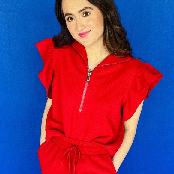 MyEllement Andrea Flutter Sleeve Top - Cherry/Carmine - Picture 1 of 4